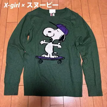 x-girl x PEANUTS 스누피 스웨터 니트 콜라보 긴팔 그린