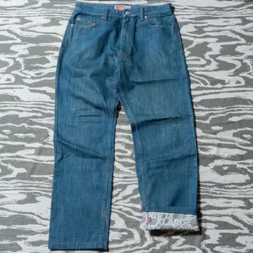 XLARGE 라이트 블루 안감 프린트 와이드 스트레이트 데님