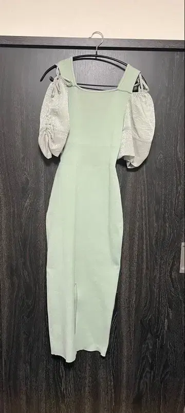 rienda 민트 그린 퍼프 슬리브 니트 원피스