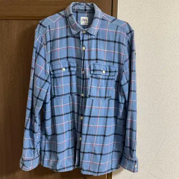 ZARA 체크 무늬 긴팔 셔츠 M 남성용