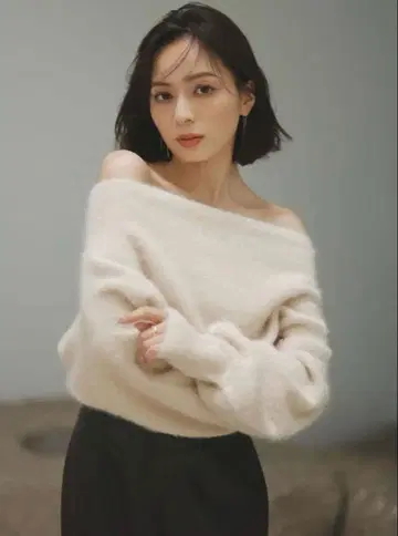 anuans 라쿤 폭스 오프숄더 니트 풀오버