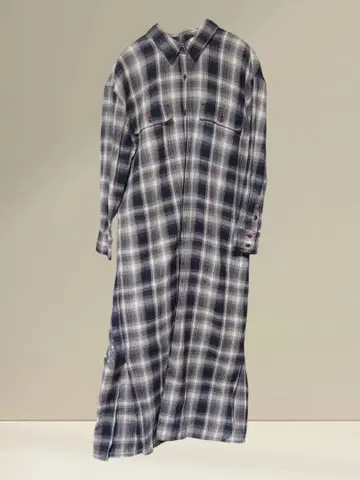 RIVE DROITE 긴팔 체크 셔츠 롱 원피스 인도 면