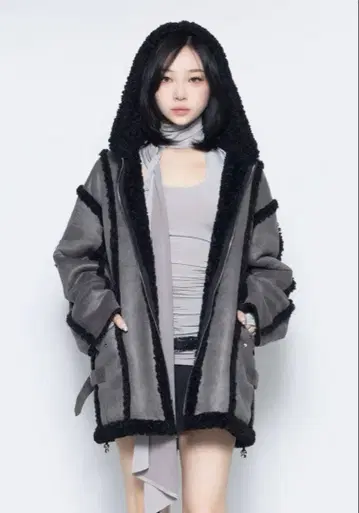 THEREDTHREAD S flip mid boa coat 그레이