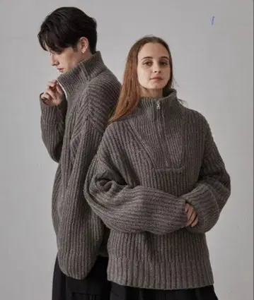 CLEL 볼륨 멜란지 하프 지퍼 니트 L 사이즈