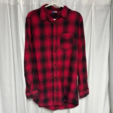 H&M 레드 블랙 체크 무늬 긴팔 플란넬 셔츠