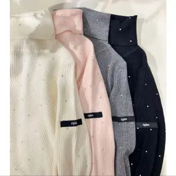 에피누 epine 큐빅 리브 하이넥 니트