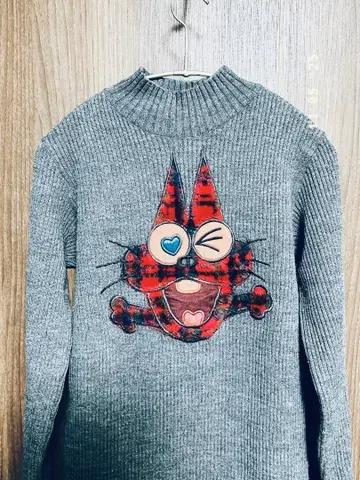 냥코 자수의 리브 미니 니트