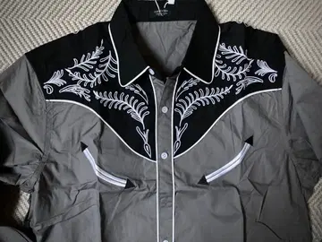 미사용 럭셔리 웨스턴 셔츠 자수 긴팔 셔츠 그레이 블랙 Lee 사이즈 L