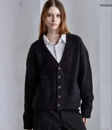 [ CLEL ] 알파카 블렌드 샤기 V넥 가디건