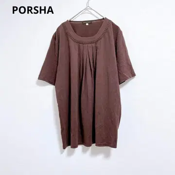 [포샤] PORSHA 반팔 튜닉 반팔 티셔츠 브라운 실크 면