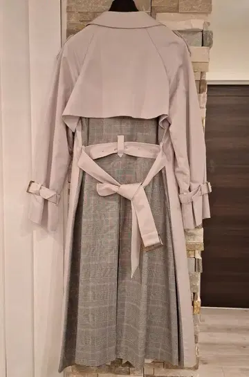 트렌치코트 글렌체크 절개 롱