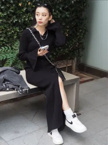 블랙 니트 롱 원피스