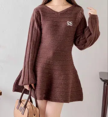 Chico 페플럼 라메 미니 원피스 브라운