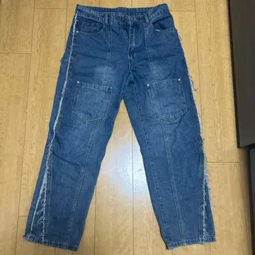 프린지 디자인 와이드 레그 데님 팬츠