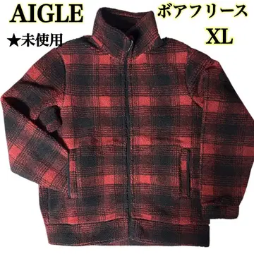AIGLE 보아 플리스 자켓 XL 빨간색 블랙 체크