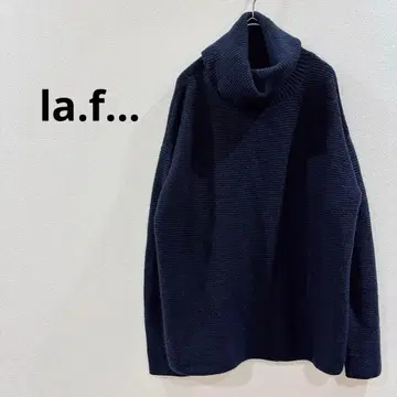 [라에프] 네이비 하이넥 리브 라메 믹스 스웨터 M 다운 숄더