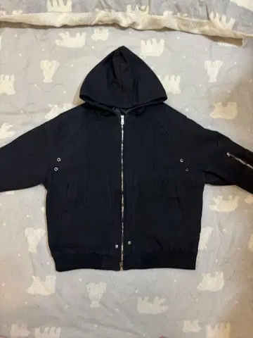 크롭 더블 지퍼 후드티 블랙