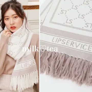 택 포함 새상품 립서비스 LS 모노그램 머플러 화이트