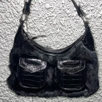 00s punk y2k 블랙 레더 퍼 핸드백