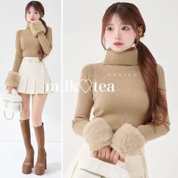 택 포함 새상품 다리치 스무스 퍼 리브 니트탑 F 베이지 프리