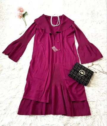 21. Otto 와인 레드 플레어 슬리브 가디건