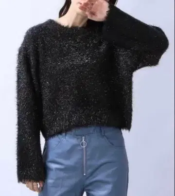 JEANASIS 글리터 필름 라메 숏 풀오버