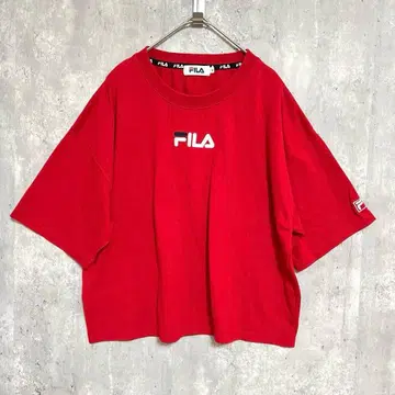 휠라 로고 자수 오버 사이즈 루즈핏 티셔츠 심플 캐주얼