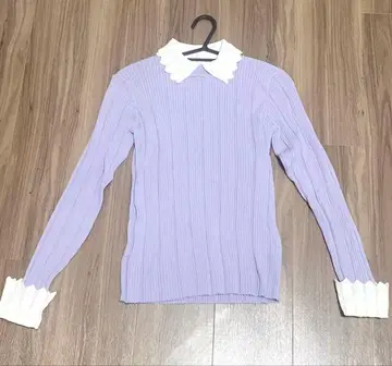 Andemiu 퍼플 니트 카라 부착 F 사이즈