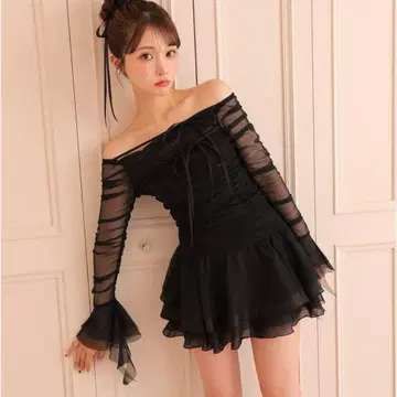 m me eme Chiffon mesh gathered setup