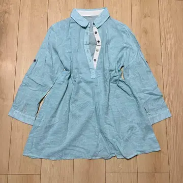 스카이블루 셔츠 원피스 긴팔 레어 코튼 고급