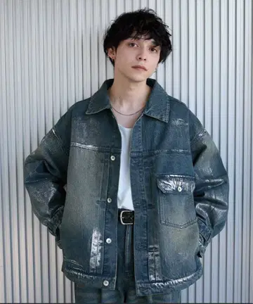 spielio 빈티지 라이크 호일 프린트 데님 자켓