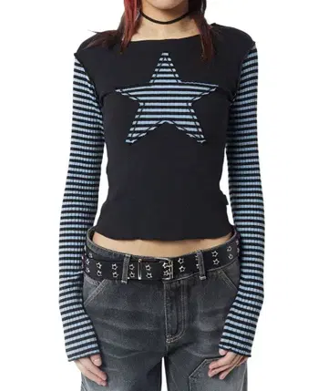 별 프린트 긴팔 티셔츠