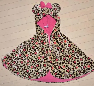 레오파드 무늬 플리스 로브 미니 귀 달린 판초 디즈니랜드