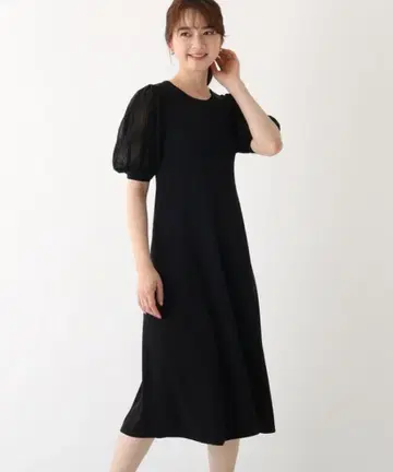 index 퍼프 슬리브 블랙 롱 드레스