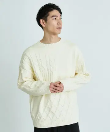 PUBLIC TOKYO 케이블 콤비 패널 니트