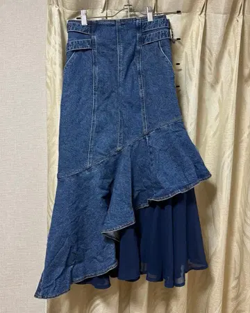 노엘라 쉬폰 절개 데님 스커트