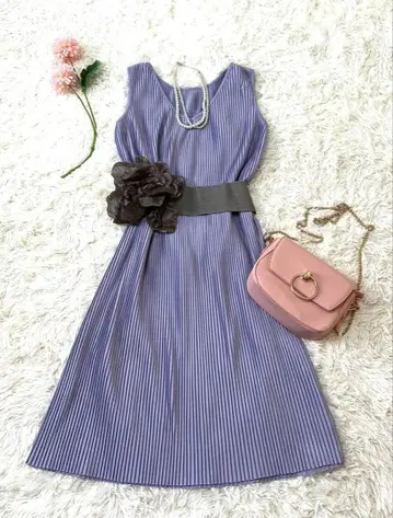 27.Otto 연보라 스트라이프 슬리브리스 원피스