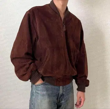 SEA HOP 짧은 기장 가죽 자켓 스웨이드 빈티지 블루종