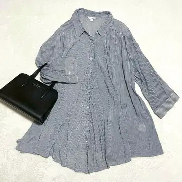 [ 빅 사이즈 ] 스트라이프 셔츠 시어 소재 겉옷 얇은 소재 셔링 플레어