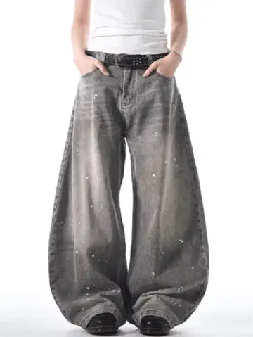 ARULE 페인트 가공 그레이 와이드 팬츠