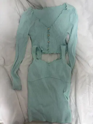 SNIDEL 민트 그린 가디건 탱크탑 세트