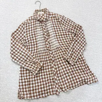 골든베어 긴팔 튜닉 M 브라운 화이트 체크 무늬 면 100%