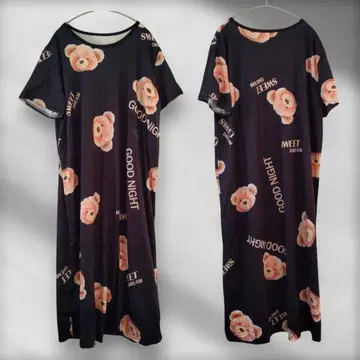 1점 한정 곰 무늬 [XL] 룸웨어 블랙 베어 반팔 원피스