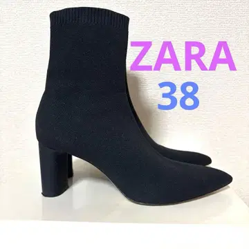 ZARA 스퀘어토 스트레치 니트 숏부츠 38 블랙 힐