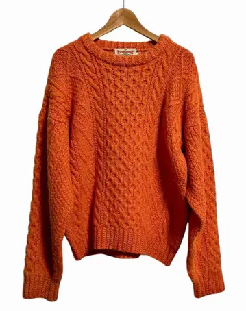 아일랜드제 빈티지 피셔맨 니트 스웨터 M 오렌지