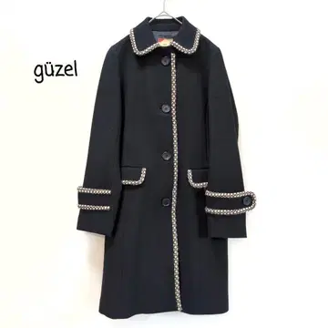 규젤 울 코트 블랙 모 100% 일본제 테두리