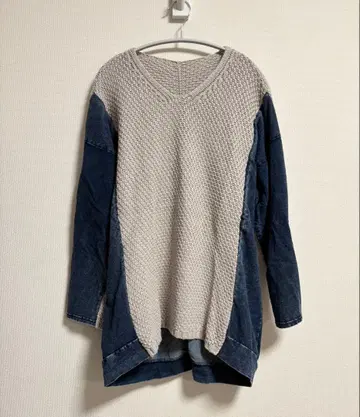 부즈루드 패턴 데님 콤비 니트 풀오버 부즈루드