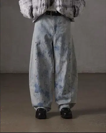 GRANCY 버튼 디자인 그래픽 와이드 데님 팬츠 M