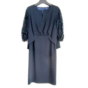 SHIPS 소매 레이스 포멀 원피스 페플럼풍 네이비 36