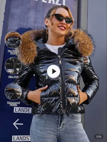 블랙 퍼(fur) 부착 다운 자켓